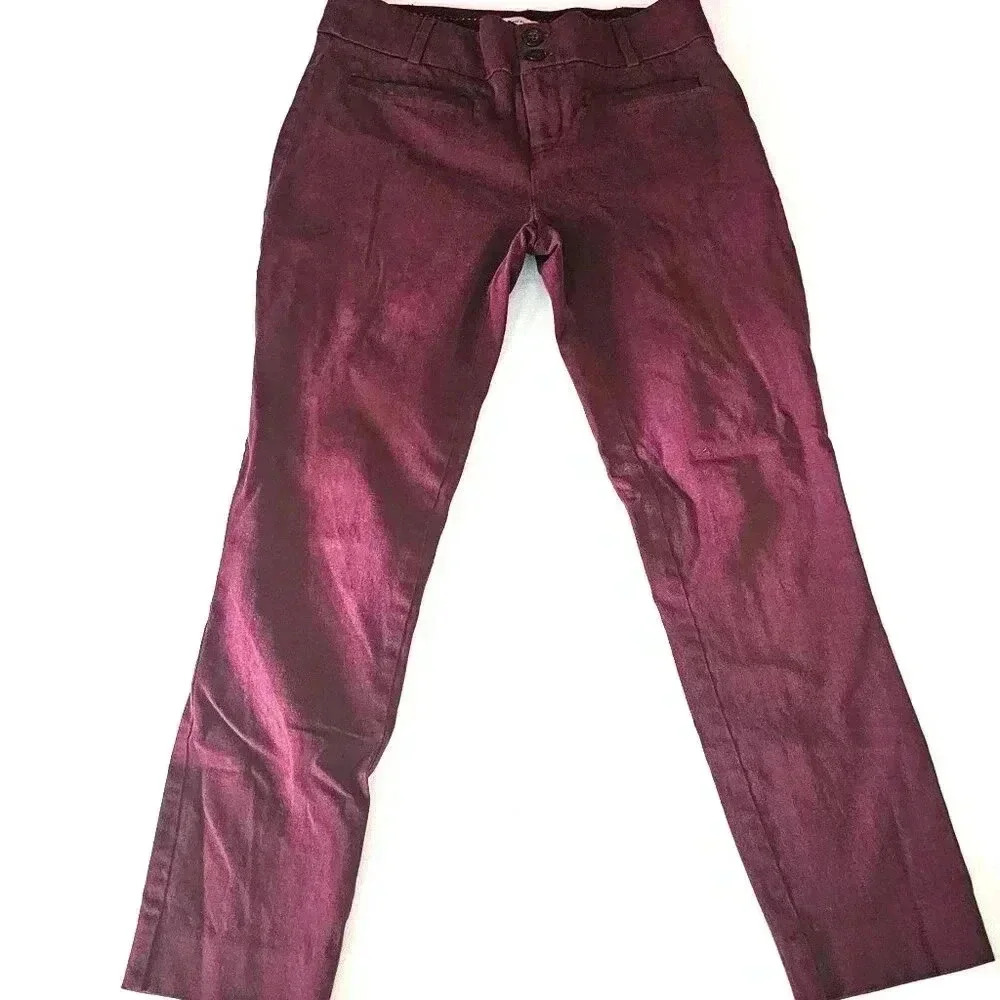 Anthropologie The Essential Slim Pants Burgundy Wine Faux Leather Trim Size‎ 0